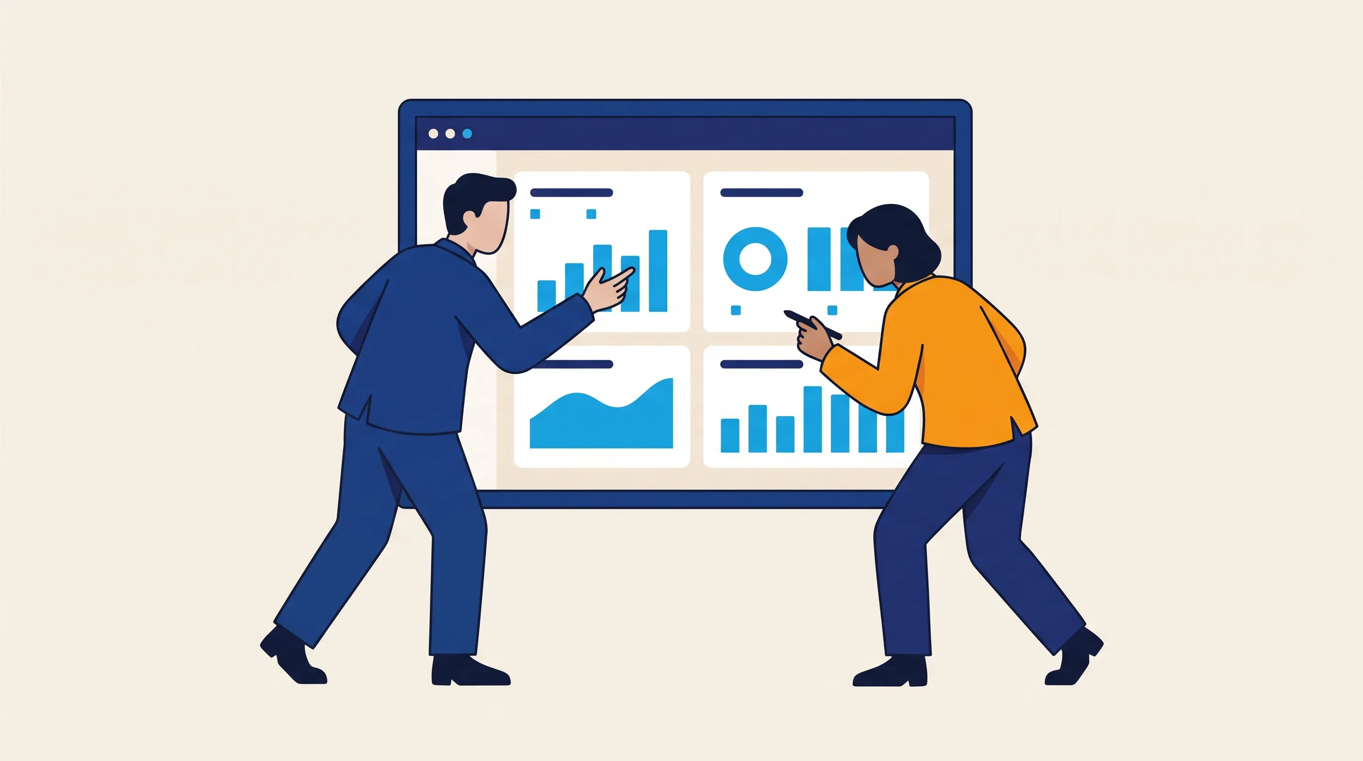 two colleagues reviewing an automated feedback dashboard